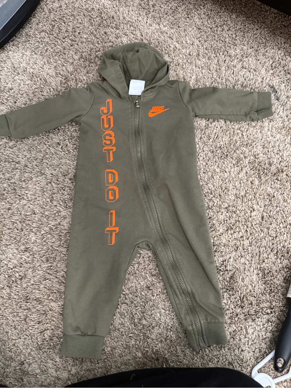 Nike Olive Green Hooded Kids One-Piece with Orange 'Just Do It'